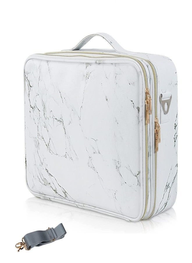 EZLOOT Travel Makeup Case, Professional Cosmetic Train Cases Artist Storage Bag Make Up Tool Boxes Brushes Bags with Compartments Vanity Organizer (16 INCH(2 Layer), Marble Pattern) - Image 1