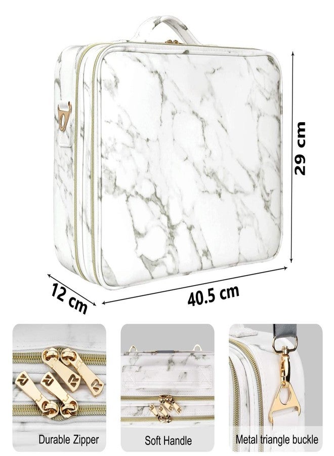 EZLOOT Travel Makeup Case, Professional Cosmetic Train Cases Artist Storage Bag Make Up Tool Boxes Brushes Bags with Compartments Vanity Organizer (16 INCH(2 Layer), Marble Pattern) - Image 2