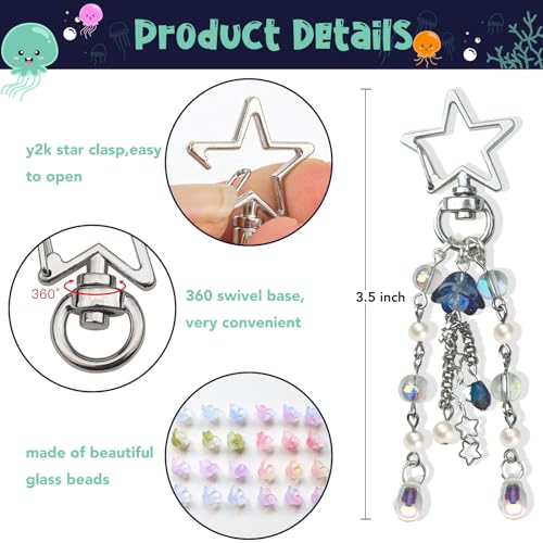 Agromusk Jellyfish Keychain,Cute Y2K Car Keychains for Women Girls Jellyfish Bag Charms Purse Accessories Star Jelly Decor (Dark Blue) - Image 4