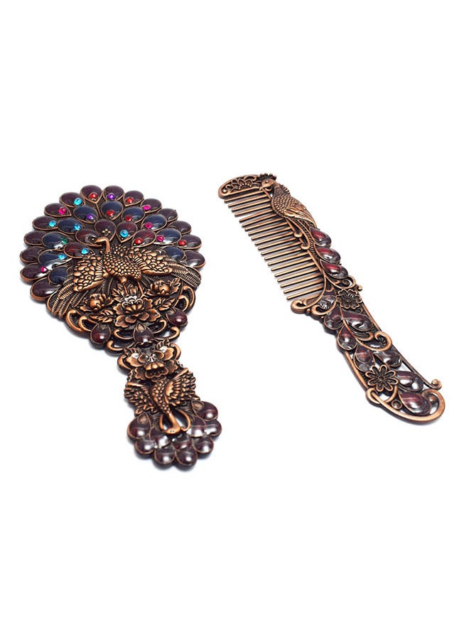 immatgar immatgar pharaonic Peafowl makeup pocket mirror with comb ancient Egyptian souvenirs gifts for women and mother from Egypt (Peafowl 9 - Burnt Red - 13.5 CM Tall)  - Image 2