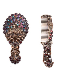 immatgar immatgar pharaonic Peafowl makeup pocket mirror with comb ancient Egyptian souvenirs gifts for women and mother from Egypt (Peafowl 9 - Burnt Red - 13.5 CM Tall)  - Image 1