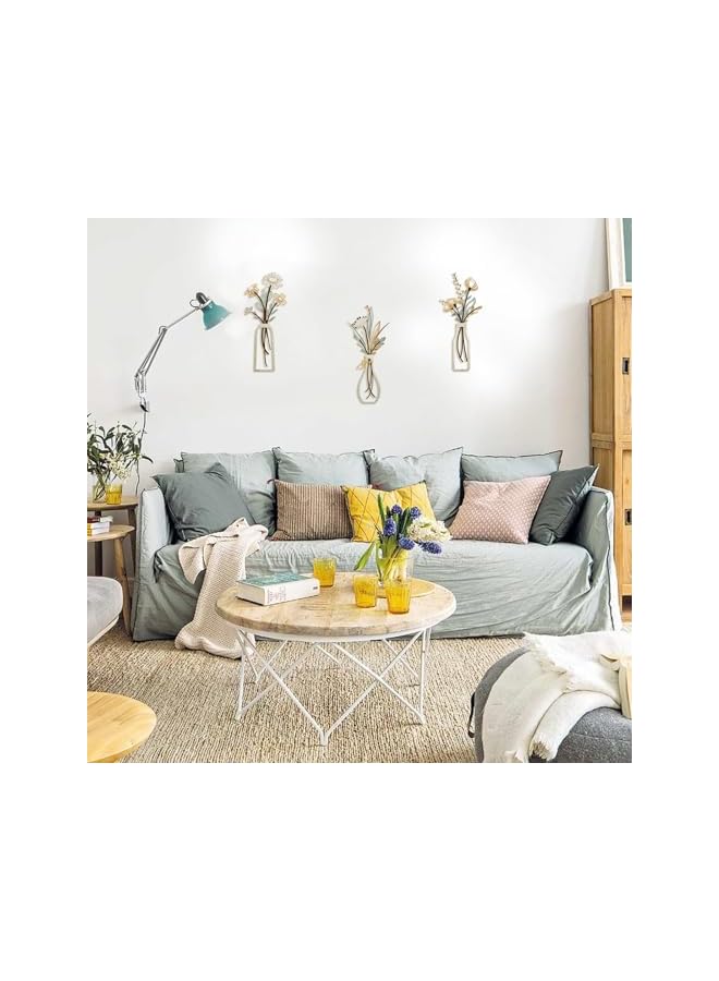 The Bros فن جدران زهور معدنية، ديكور ريفي للمزرعة، زهور جدارية بيج بسيطة لغرفة المعيشة، الحمام، غرفة النوم، غرفة الطعام، هدايا تدفئة منزلية، 3 قطع، بيج ذهبي - Image 3