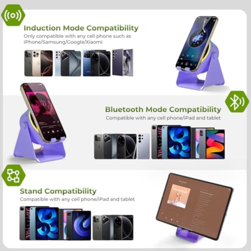 Wireless Bluetooth Induction Speaker, Phone Speaker Amplifier with Colorful Lights and 3500mAh Battery, 360° Adjustable Desk Phone Holder, Cool Tech Gadgets Gifts for Adults Teens - Image 4