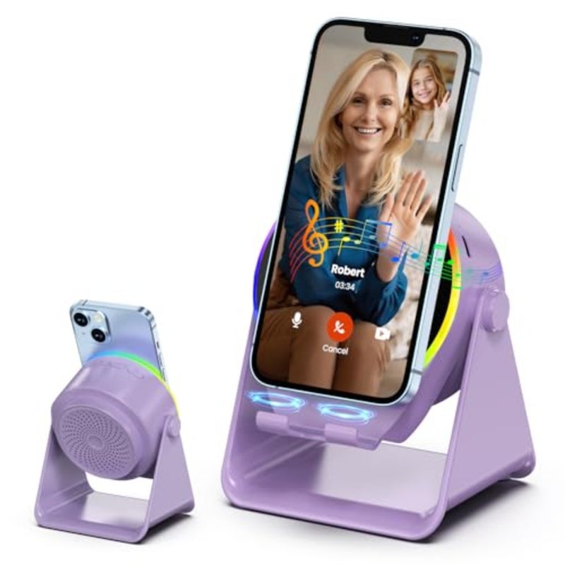 Wireless Bluetooth Induction Speaker, Phone Speaker Amplifier with Colorful Lights and 3500mAh Battery, 360° Adjustable Desk Phone Holder, Cool Tech Gadgets Gifts for Adults Teens - Image 1