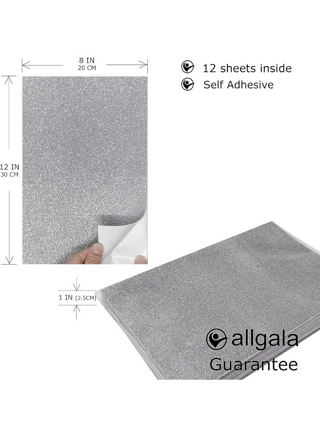 allgala Allgala 12 Pack Self-Adhesive Glitter EVA Foam Paper 8 x 12inch Sheets-Silver-CF85202  - Image 2