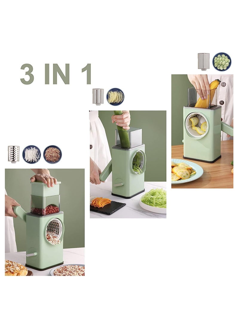 Rotary Vegetable Cutter and Cheese Grater  Vegetable Shredder Round Mandolin Slicer, Grater, Salad Maker - Large Feed Port - Suction Base - Vegetable, Fruit, Cookie, OREO, Nuts