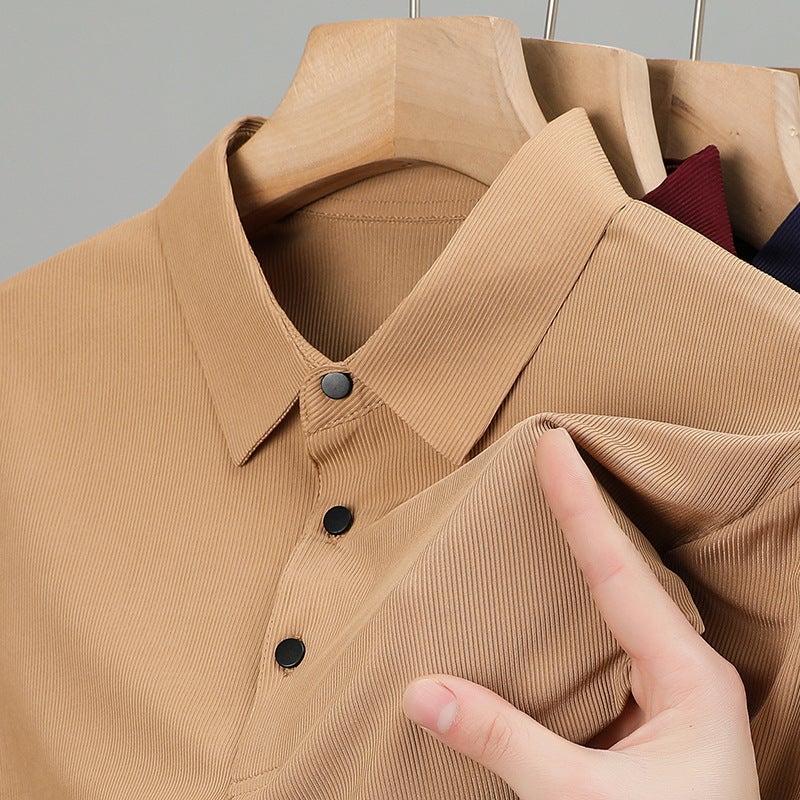 Light business POLO shirt mens short T-shirt stride summer new solid color lapel polo collar plus size mens thin wine red  - Image 3