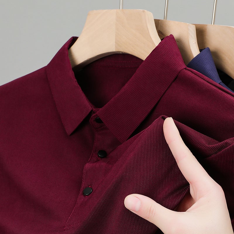 Light business POLO shirt mens short T-shirt stride summer new solid color lapel polo collar plus size mens thin wine red  - Image 1