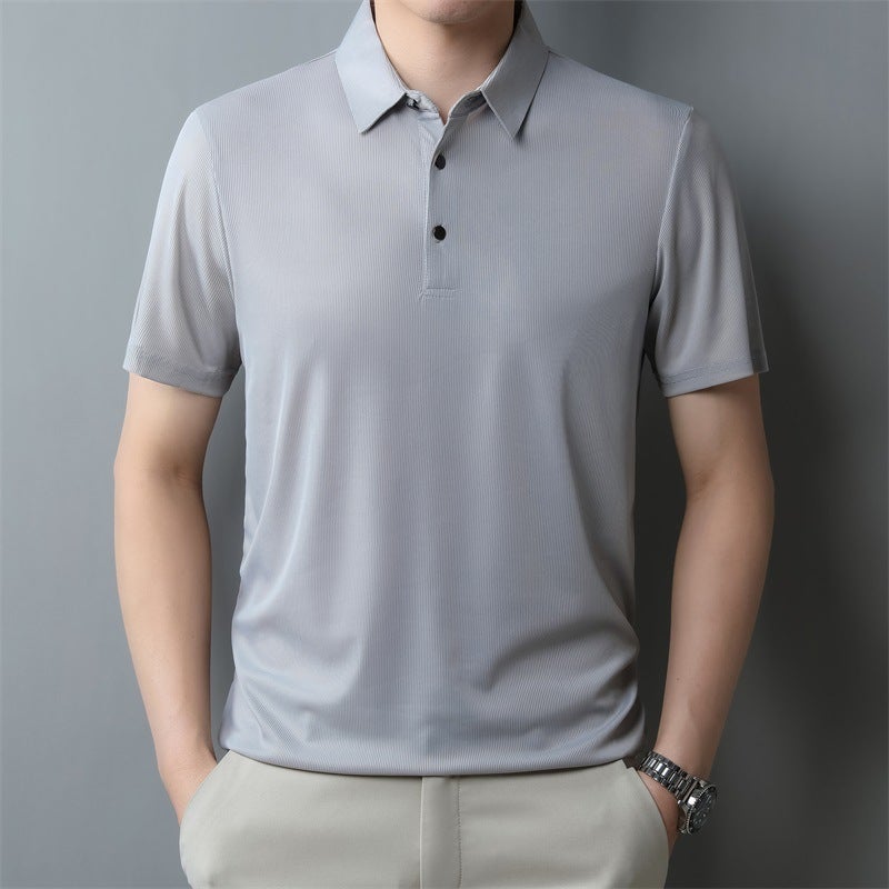 Light business POLO shirt mens short T-shirt stride summer new solid color lapel polo collar plus size mens thin wine red  - Image 5