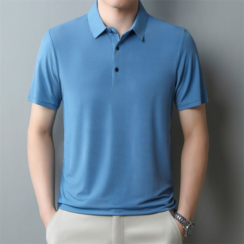 Light business POLO shirt mens short T-shirt stride summer new solid color lapel polo collar plus size mens thin wine red  - Image 4