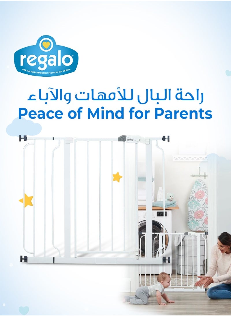 Regalo Extra-Wide Baby Safety Gate | Walk-Through Door | Adjustable & Durable Steel | Easy Pressure Mount | Fits 29-34 & 35-38.5 Inches | Pet-Friendly | JPMA Certified | White  - Image 2