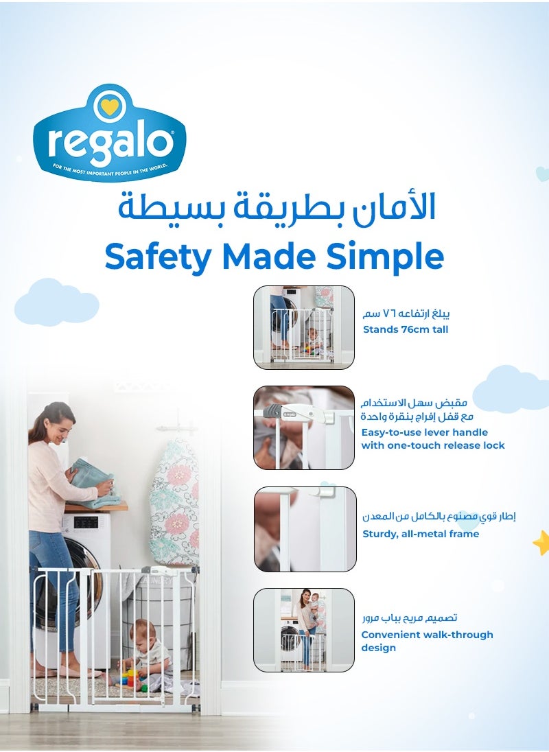 Regalo Extra-Wide Baby Safety Gate | Walk-Through Door | Adjustable & Durable Steel | Easy Pressure Mount | Fits 29-34 & 35-38.5 Inches | Pet-Friendly | JPMA Certified | White  - Image 5