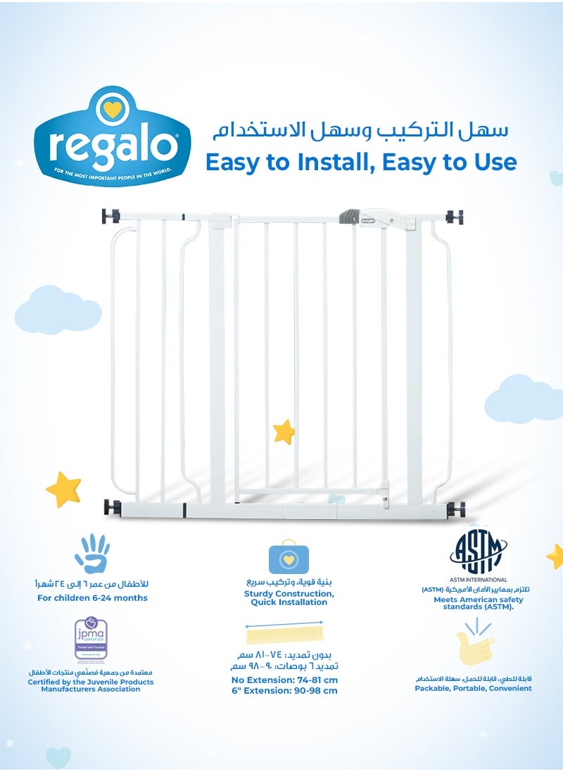 Regalo Extra-Wide Baby Safety Gate | Walk-Through Door | Adjustable & Durable Steel | Easy Pressure Mount | Fits 29-34 & 35-38.5 Inches | Pet-Friendly | JPMA Certified | White  - Image 4