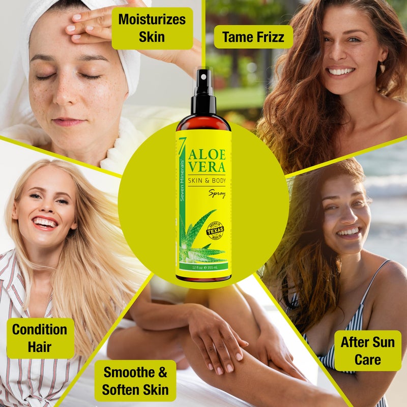 Seven Minerals, Organic Aloe Vera Spray for Body & Hair - From Freshly Cut Aloe Plant, Extra Strong, Easy to Apply, No Thickeners So It Absorbs Rapidly, No Sticky Residue - Made in USA (Big 12 fl oz) - Image 2