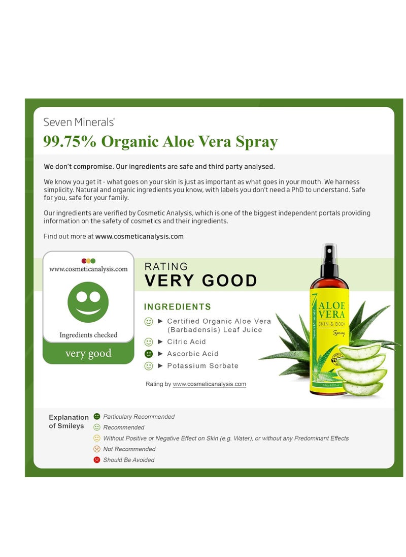 Seven Minerals Seven Minerals, Organic Aloe Vera Spray for Body & Hair - From Freshly Cut Aloe Plant, Extra Strong, Easy to Apply, No Thickeners So It Absorbs Rapidly, No Sticky Residue - Made in USA (Big 12 fl oz)  - Image 3