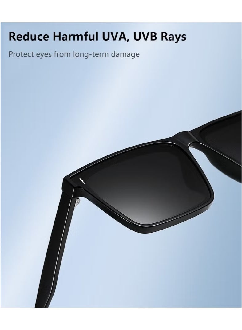 نظارات شمسية مستقطبة TR90 عدسة مستقطبة عالية الدقة حماية 100% من الأشعة فوق البنفسجية 400، تصميم أنيق، نظارات شمسية رياضية مربعة كلاسيكية للقيادة للرجال والنساء باللون الأسود - Image 3