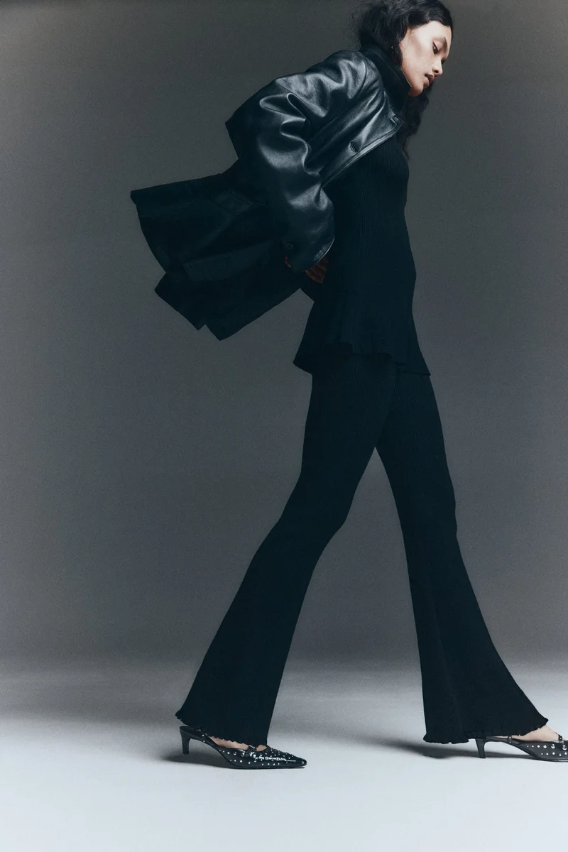 H&M Flared rib-knit trousers