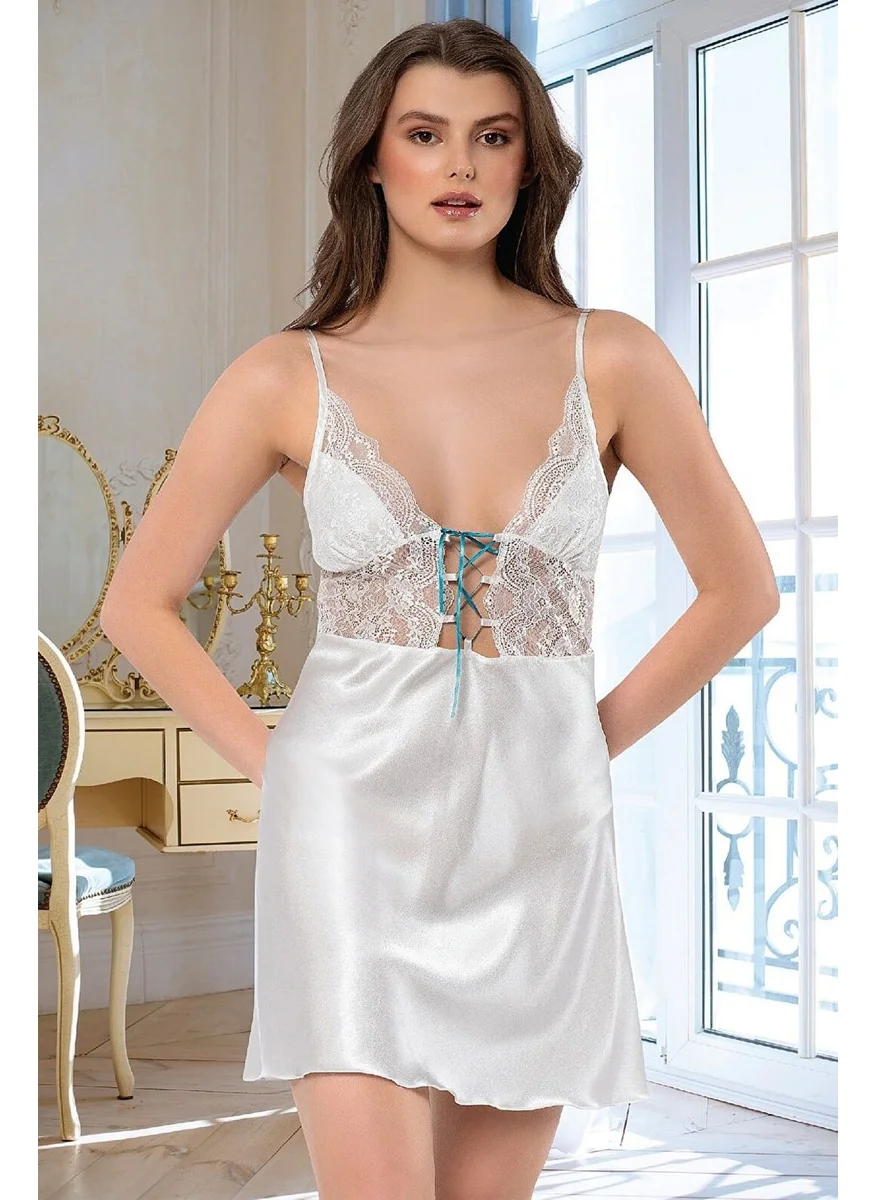 نشيط 2107 Satin Nightgown Dressing Suit-White