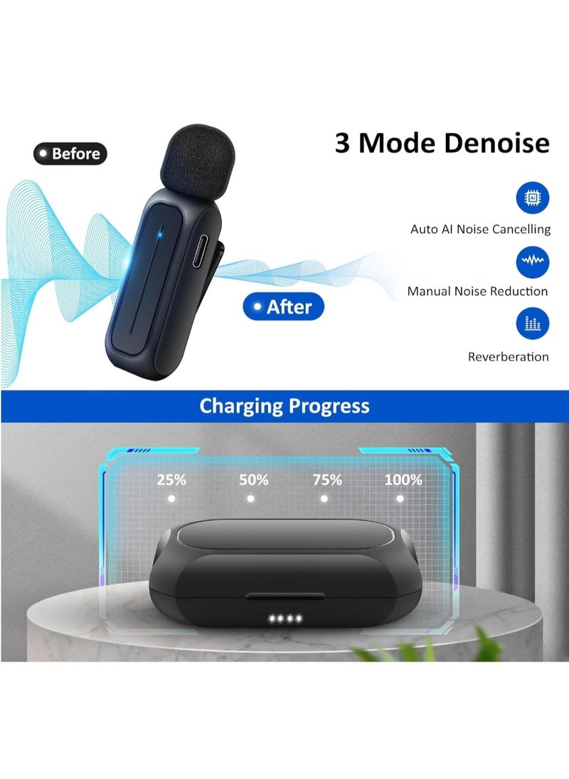 Generic 2 Pcs Wireless Lavalier Microphone for iPhone iPad Android with Charging Case 7H Clip on Lapel Microphone Wireless for Video Recording Vlogging, YouTube, Interview, 3 Mode Denoise, 70ft  - Image 2