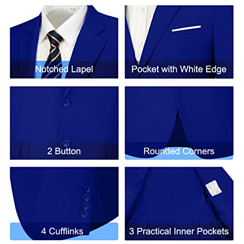 Lynerun Men Suit Set Two Button Slim Fit 2 Piece Suit Wedding Suit Blazer and Pants for Groom Royal Blue Formal Business Mens Tuxedo S - Image 5