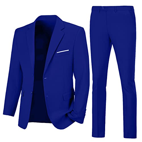 Lynerun Men Suit Set Two Button Slim Fit 2 Piece Suit Wedding Suit Blazer and Pants for Groom Royal Blue Formal Business Mens Tuxedo S - Image 3