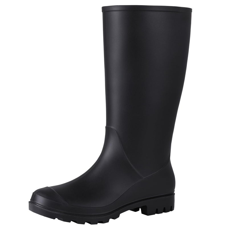 Asgard Womenâ€™s Tall Rain Boots Knee High Waterproof Rainboots Rubber Garden Boots- Slim Calf Black 38 (Size 8) - Image 1