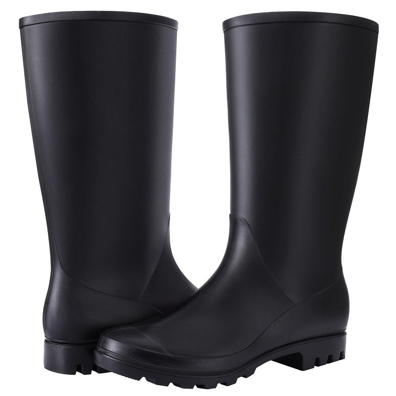 Asgard Womenâ€™s Tall Rain Boots Knee High Waterproof Rainboots Rubber Garden Boots- Slim Calf Black 38 (Size 8) - Image 3