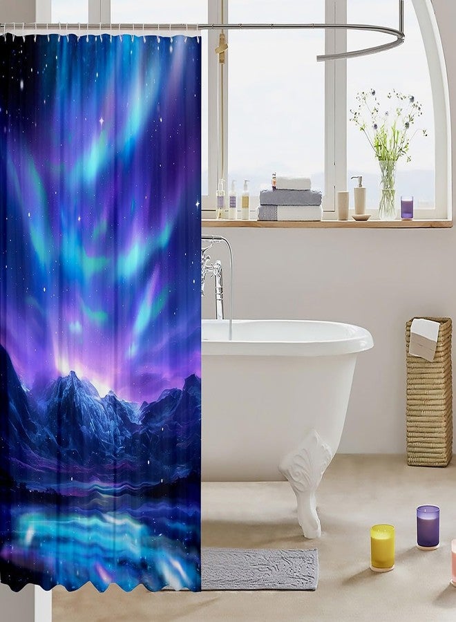 Feelyou ستارة حمام Feelyou بتصميم أضواء الشمال، ستارة مجرة، سماء زرقاء بنفسجية مرصعة بالنجوم، ديكور الشفق القطبي، قماش بوليستر مقاوم للماء، ستائر حمام مع 12 خطاف، 72 بوصة × 72 بوصة - Image 3