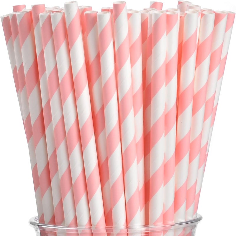 ALINK 100 Counts Stripe Paper Straws (Light Pink) - Image 1