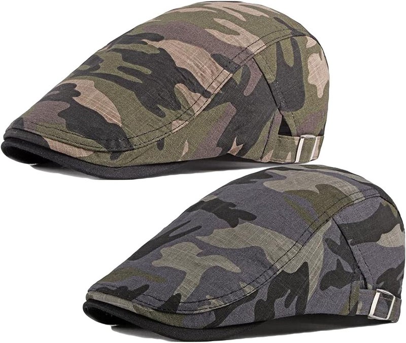 Qunson 2 Pack Men's Cotton Flat Cap Ivy Gatsby Newsboy Hat - Image 1