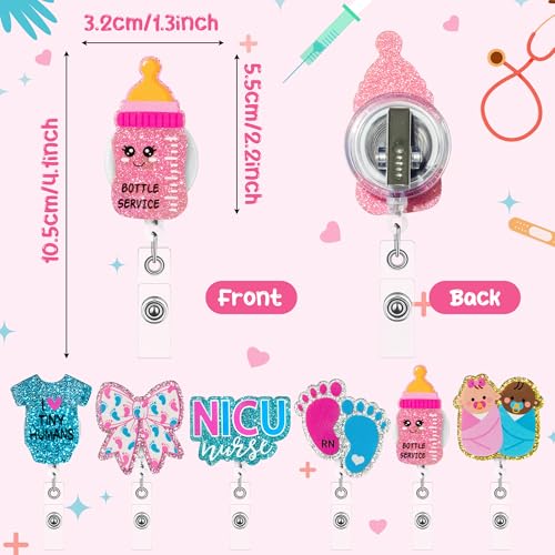 ANGOLIO Nurse NICU Badge Reel - National Nurses Day 6Pcs Funny Retractable Glitter Acrylic Newborn NICU Badge Holders Cute ID Holder Reels Clip for RN Doctors Medical Office Workers Teachers Supplies - Image 2