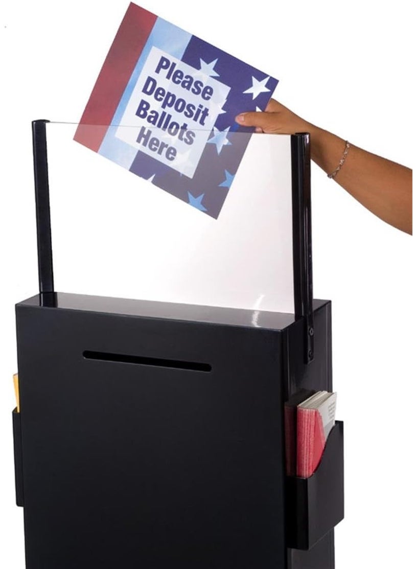 Displays2go Steel FloorStanding Ballot Box with Acrylic 17 by 11 Inch Sign Frame Two Brochure Pockets  Black  - Image 2