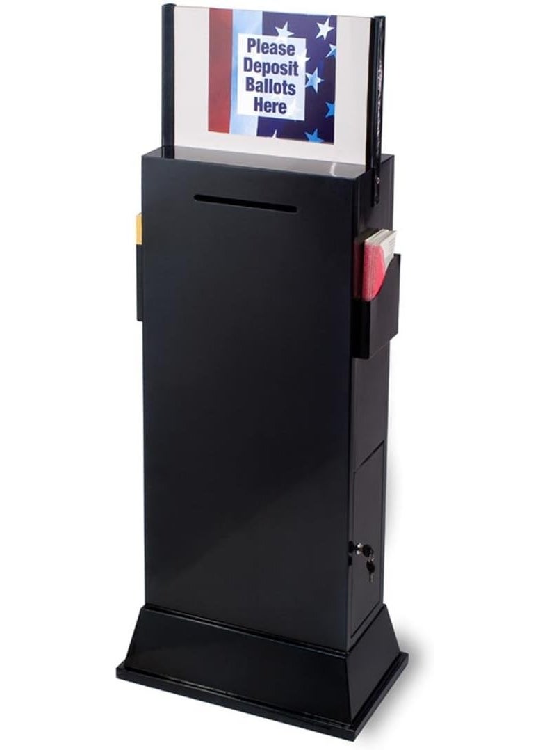 Displays2go Steel FloorStanding Ballot Box with Acrylic 17 by 11 Inch Sign Frame Two Brochure Pockets  Black  - Image 1