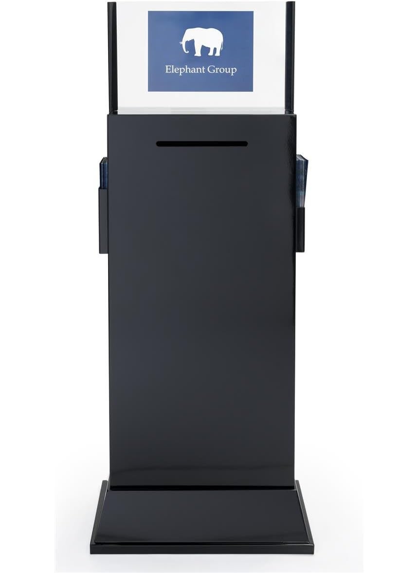 Displays2go Steel FloorStanding Ballot Box with Acrylic 17 by 11 Inch Sign Frame Two Brochure Pockets  Black  - Image 5