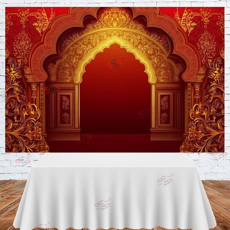 S2S قماش خلفية قوس أحمر أنيق لتزيين البوجا التقليدي، قماش تزيين خلفية | قماش ستارة لجميع المهرجانات والفعاليات والمناسبات - (5 × 8 قدم) (قوس أحمر) - Image 4
