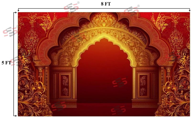 S2S قماش خلفية قوس أحمر أنيق لتزيين البوجا التقليدي، قماش تزيين خلفية | قماش ستارة لجميع المهرجانات والفعاليات والمناسبات - (5 × 8 قدم) (قوس أحمر) - Image 5