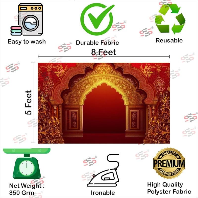 S2S قماش خلفية قوس أحمر أنيق لتزيين البوجا التقليدي، قماش تزيين خلفية | قماش ستارة لجميع المهرجانات والفعاليات والمناسبات - (5 × 8 قدم) (قوس أحمر) - Image 3