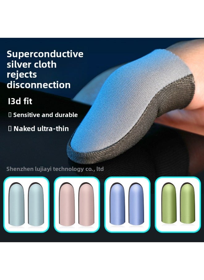Shake The Same Style War Bear Game Finger Sleeve Ultra-thin Chicken Finger Sleeve Touch Screen Non-slip Ice Silk Breathable Silver Cloth Double Finger-Product Color:[superconducting Silver Cloth] Green  - Image 2