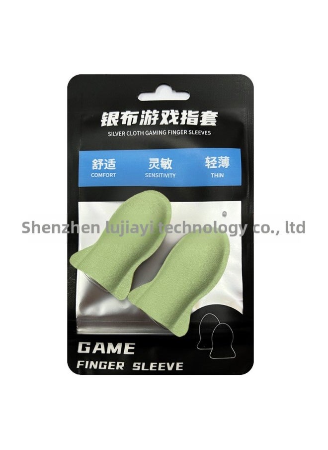 Shake The Same Style War Bear Game Finger Sleeve Ultra-thin Chicken Finger Sleeve Touch Screen Non-slip Ice Silk Breathable Silver Cloth Double Finger-Product Color:[superconducting Silver Cloth] Green  - Image 1