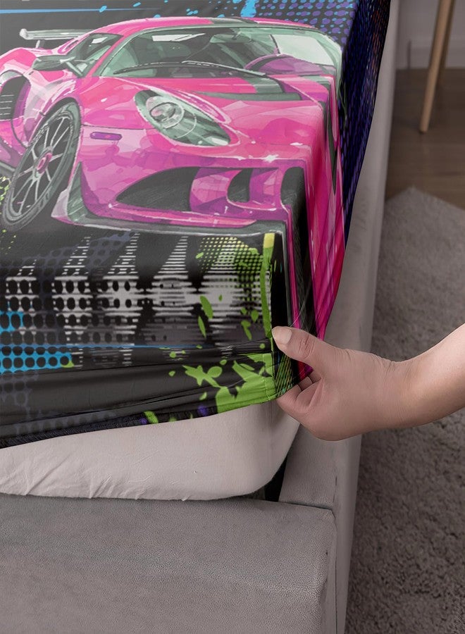 AILONEN Racing Car Fitted Sheet for Kids Boys Teens Twin Size, Extreme Sports Bedding Sets,Cool Speed Race Bed Sheet Set,Colorful Car Theme BedSheets Set,1 Fitted Sheet 2 Pillowcases,3 PCS - Image 4