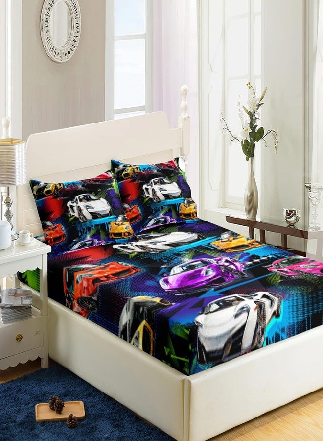 AILONEN Racing Car Fitted Sheet for Kids Boys Teens Twin Size, Extreme Sports Bedding Sets,Cool Speed Race Bed Sheet Set,Colorful Car Theme BedSheets Set,1 Fitted Sheet 2 Pillowcases,3 PCS - Image 3