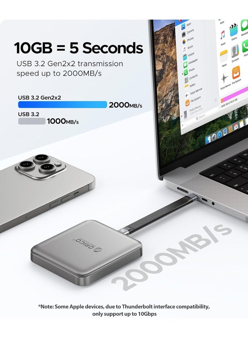 ORICO 2TB Magnetic External SSD Memory, 4K ProRes HDR Record and Store, 2000MB/s Stable Transmission and Storage, Portable Solid State Drive, Compatible with USB-C Smartphone - A20PLUS - Image 2