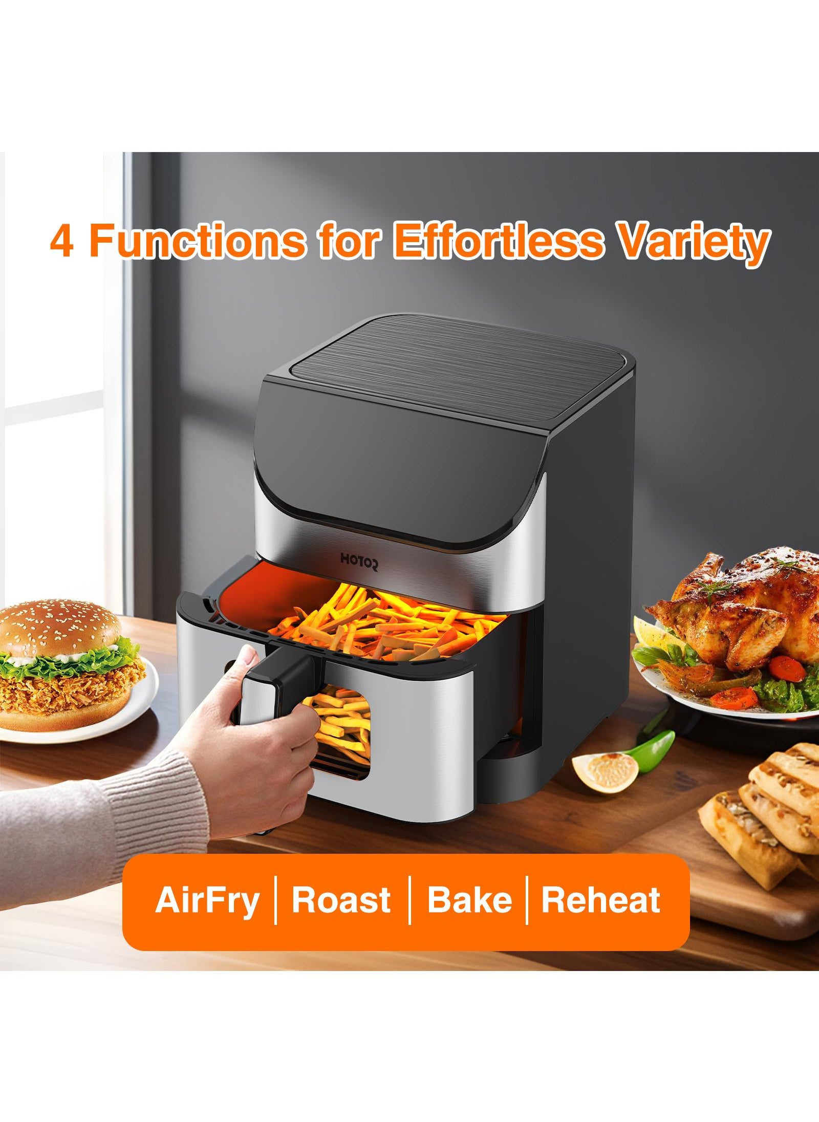 6L Air Fryer Household Multi-Functional Large Capacity Visual Air Fryer Smart Touch Color-Black/Silver 