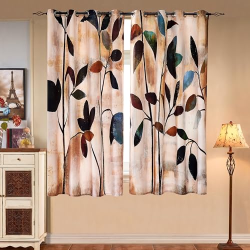 SUBRTEX Light Flitering Curtains 52Wx63L, Room Darkening Vibrant Floral Drapes, 50% Blackout, Semi Sheer Boho Farmhouse Curtains for Living Room, Brown - Image 5