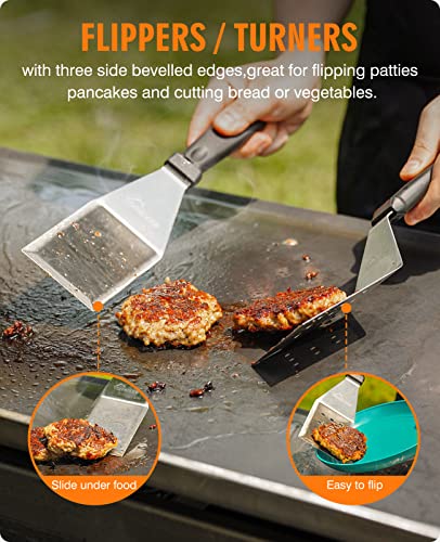 HOMENOTE Griddle Accessories Kit, 7Pc Professional BBQ Kit in Gift Box - Heavy Duty Wooden Handle Stainless Steel Griddle Tool Set Great for Grill Flat Top Cooking Camping, Wood Color - Image 3