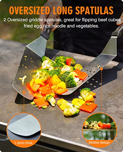 HOMENOTE Griddle Accessories Kit, 7Pc Professional BBQ Kit in Gift Box - Heavy Duty Wooden Handle Stainless Steel Griddle Tool Set Great for Grill Flat Top Cooking Camping, Wood Color - Image 2