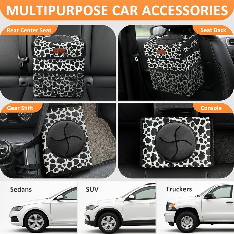 Vankor Car Trash Can for Car Cute, Car Trash Bag Bin Hanging Waterproof Automotive Car Garbage Cans Leak Proof Vehicle Trash Can Cow Print - Image 5