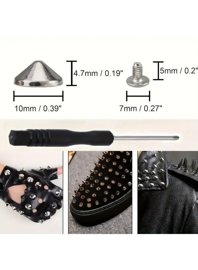 50 Sets Silvery Alloy Cone Spikes And Studs With Bullet Screw Back Punk Studs For Clothing Shoes Leather Craft Belts Bags Installation Tool - Image 2