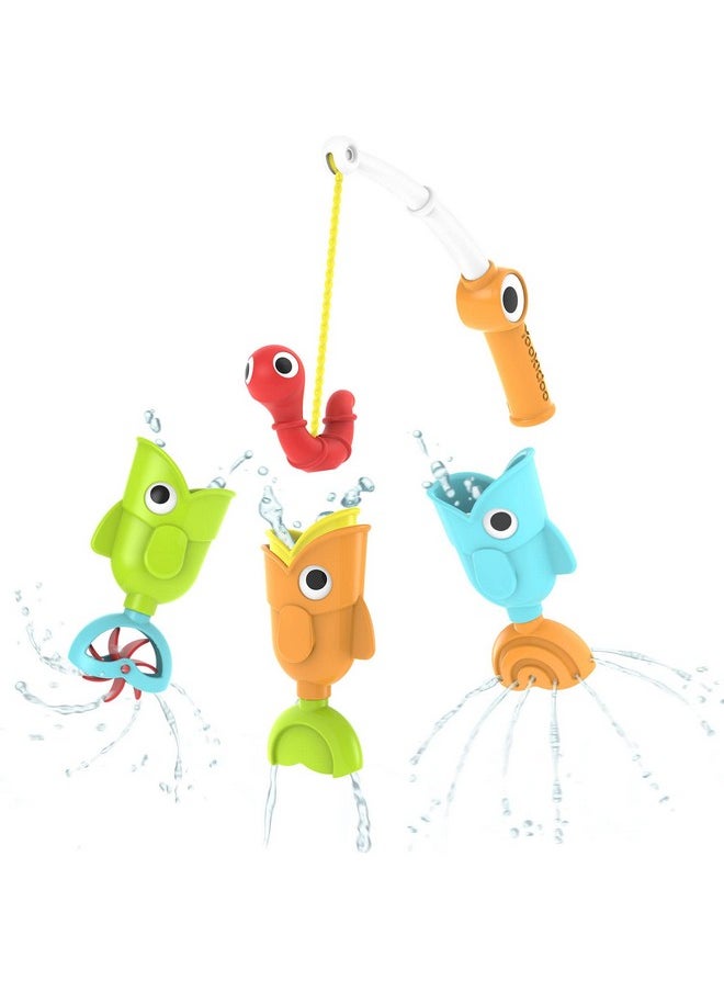 Yookidoo Yookidoo Toddler Baby Bath Magnetic Fishing Game Toy with Water Effects (Ages 2+) Includes 3 Moving Fish, Worm & Fishing Pole (4pc) Floating Fish Playset for Bath Time or Pool (Mold Free)  - Image 1