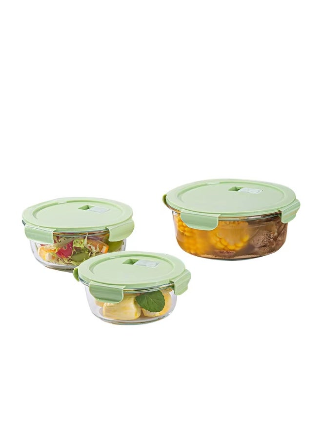3-piece borosilicate glass food storage container set with airtight lids, 400ml, 650ml, and 1000ml capacities, suitable for ovens and microwaves. - Image 1